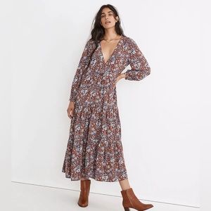 Madewell Challis Wrap Midi Dress in Woodland Floral